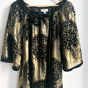BCBG Runway Gold Metallic Flocked Velvet Floral Mini Dress S